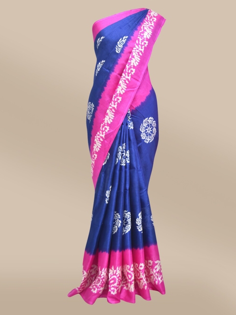 

The Chennai Silks Women Blue & Pink Printed Khadi Saree