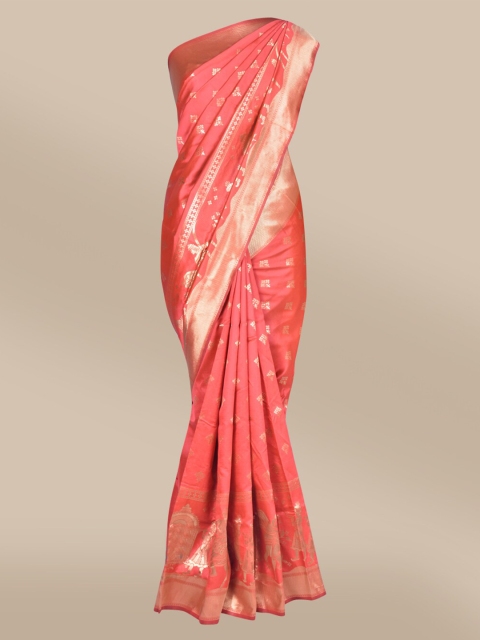 

The Chennai Silks Red & Blue Ethnic Motifs Zari Art Silk Fusion Banarasi Saree