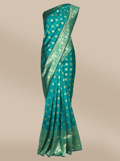 

The Chennai Silks Green & Gold-Toned Ethnic Motifs Zari Art Silk Fusion Banarasi Saree