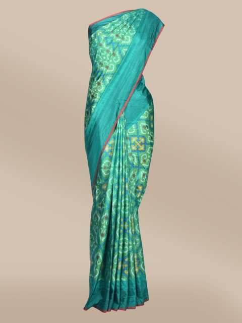 

The Chennai Silks Green & Brown Ethnic Motifs Printed Saree