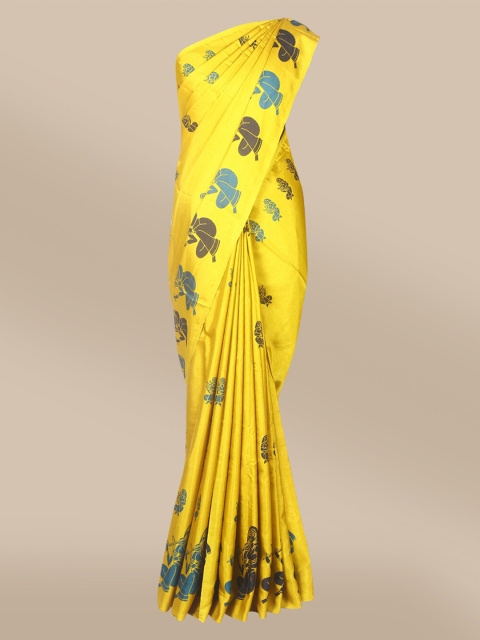 

The Chennai Silks Yellow & Blue Ethnic Motifs Fusion Saree
