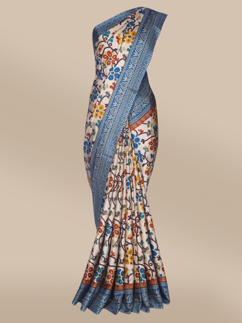 

The Chennai Silks Beige & Blue Floral Fusion Saree