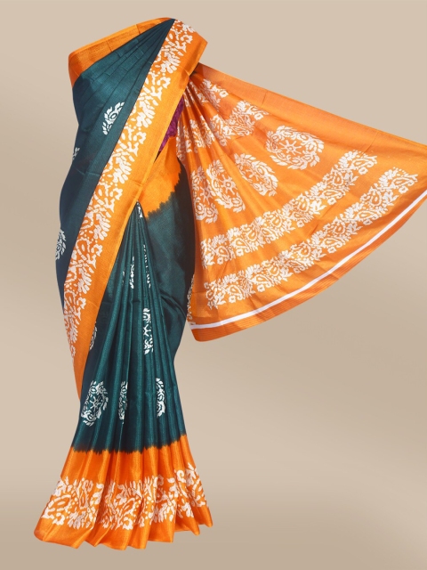 

The Chennai Silks Green & Orange Batik Saree