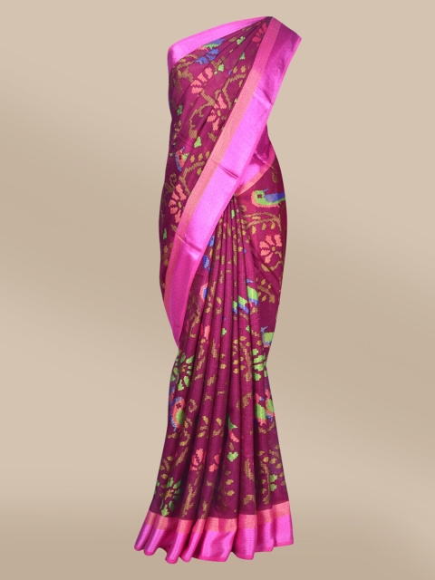

The Chennai Silks Magenta & Green Ethnic Motifs Brasso Fusion Saree