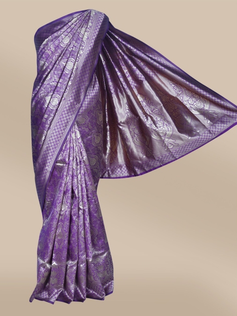 

The Chennai Silks Violet & Silver-Toned Ethnic Motifs Zari Art Silk Fusion Banarasi Saree