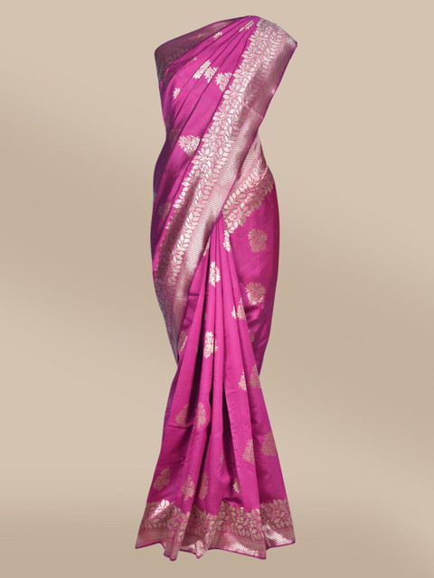 

The Chennai Silks Maroon & Silver-Toned Woven Design Art Silk Banarasi Fusion Saree