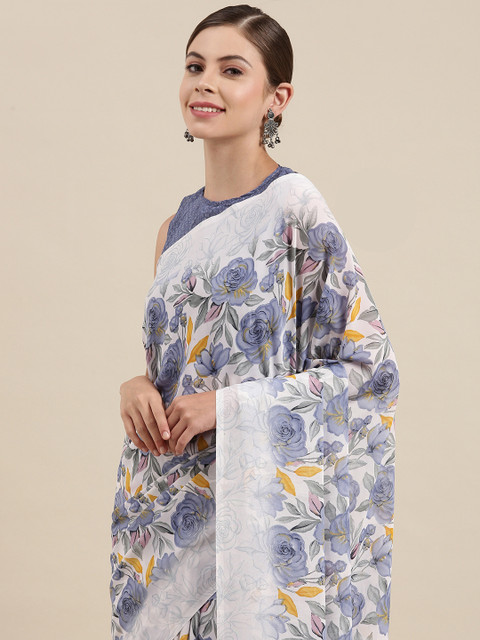 

SIRIL Grey & White Floral Saree