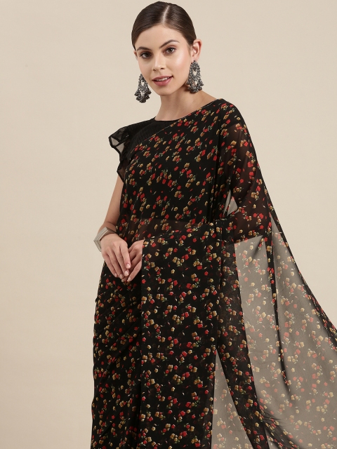 

SIRIL Women Black & Red Floral Saree