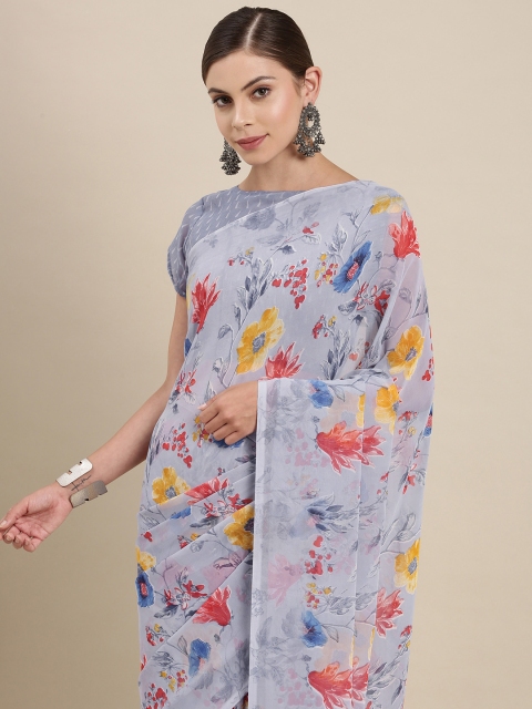 

SIRIL Women Grey & Red Floral Saree