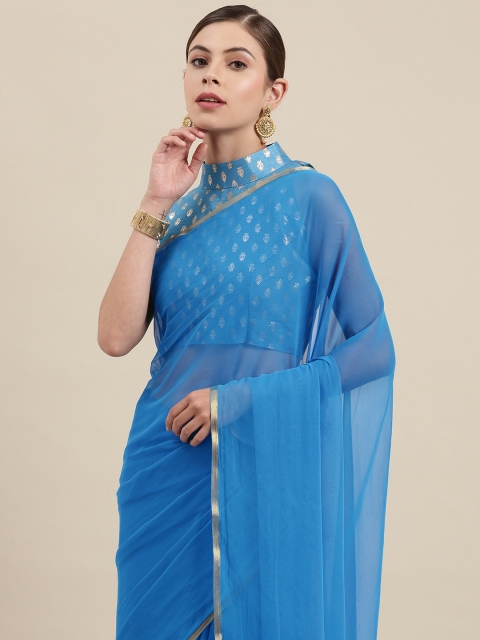 

SIRIL Blue Zari Chiffon Saree