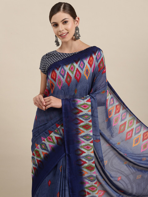 

SIRIL Women Blue & Red Ethnic Motifs Saree