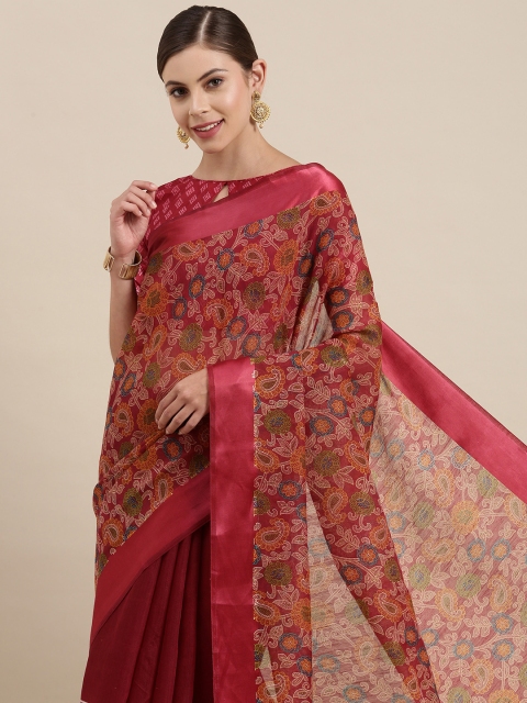 

SIRIL Maroon & Green Ethnic Motifs Saree