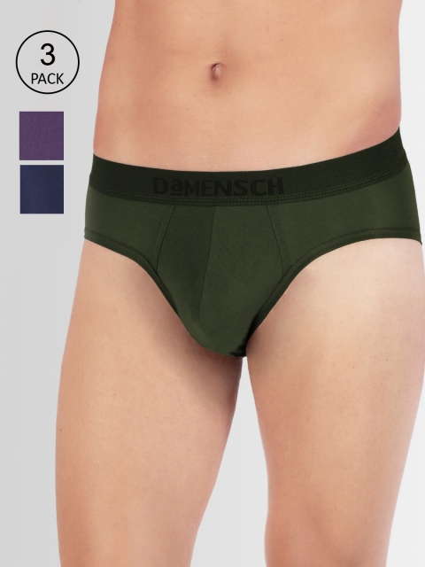 

DAMENSCH Men Pack Of 3 Solid Anti-Bacterial Deo Soft Briefs, Green