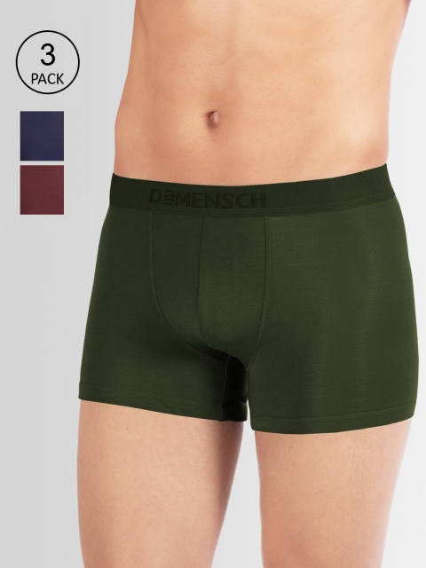 

DAMENSCH Men Pack of 3 Solid DEO-SOFT Trunks - DAM-ASP-T-AG-WR-SB, Maroon