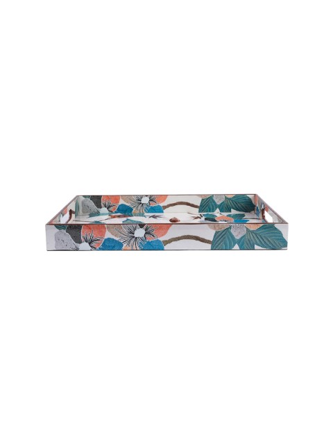 

MARKET99 Grey & Green Floral Printed Wooden Serving Tray With Handle
