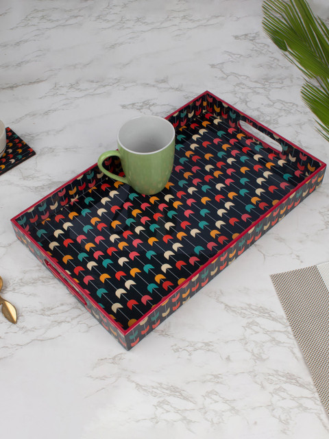 

MARKET99 Black & Red Printed Wooden Serving Tray With Handle