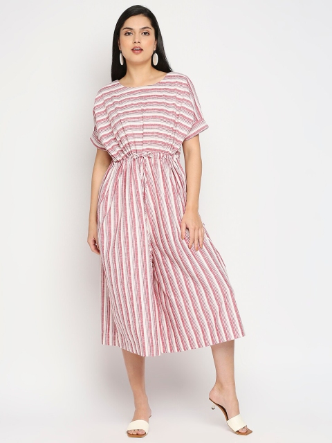 

Kuber Studio Pink & White Striped Handloom Culotte Jumpsuit