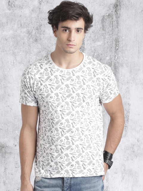 

Roadster Men White Printed Round Neck T-shirt