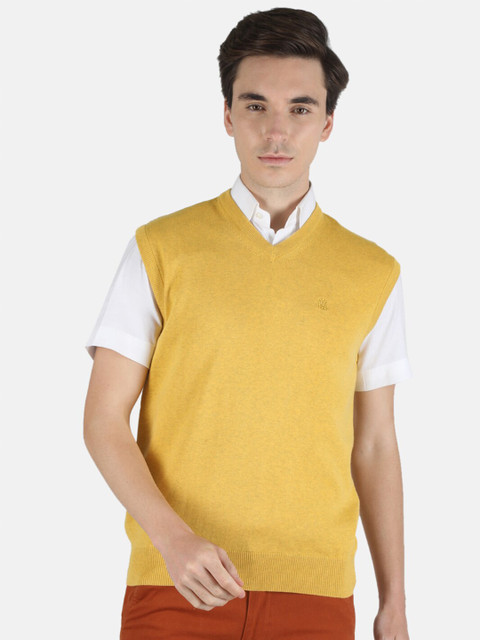 

Monte Carlo Men Yellow Solid Cotton Blend Sweater Vest