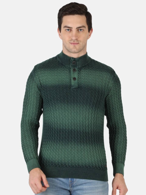 

Monte Carlo Men Green Striped Printed Wool Blend Pullover