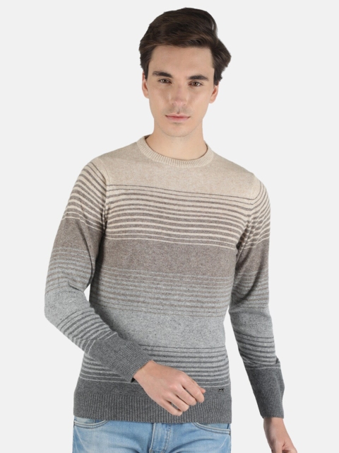 

Monte Carlo Men Grey & Beige Striped Printed Wool Blend Pullover