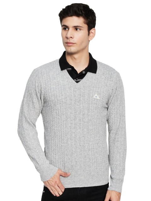 

Monte Carlo Men Grey Pure Wool Cable Knit Pullover