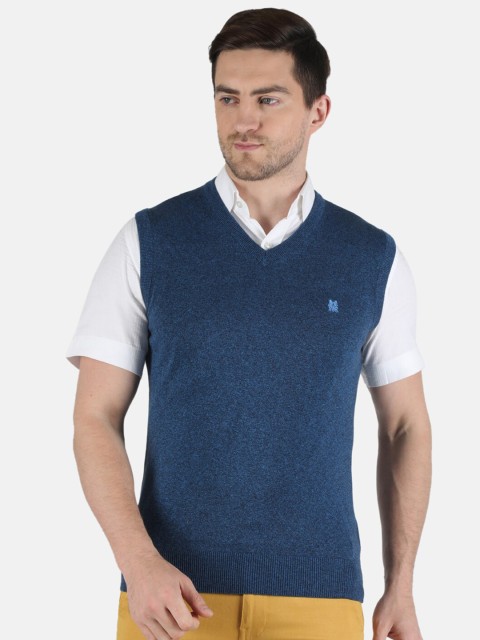

Monte Carlo Men Blue Solid Sleeveless Cotton Blend Sweater Vest