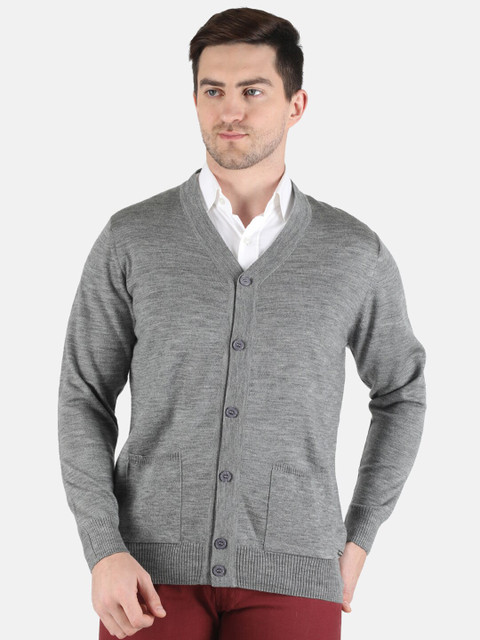 

Monte Carlo Men Grey Solid Wool Blend Cardigan