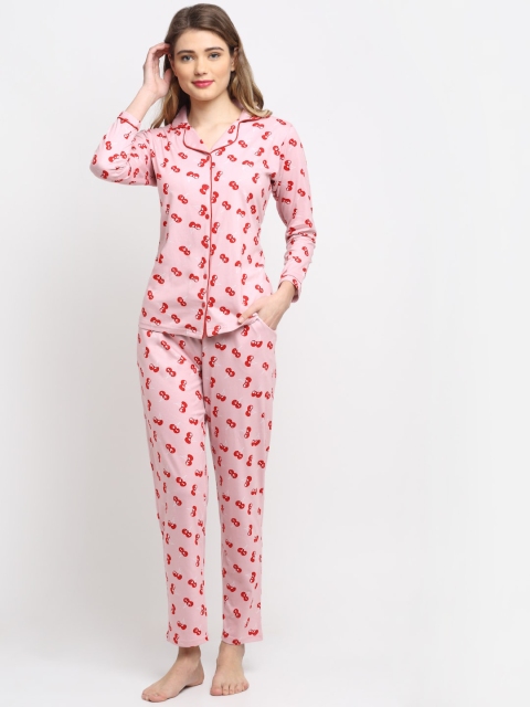 

Boston Club Women Pink & Red Printed Cotton Night suit