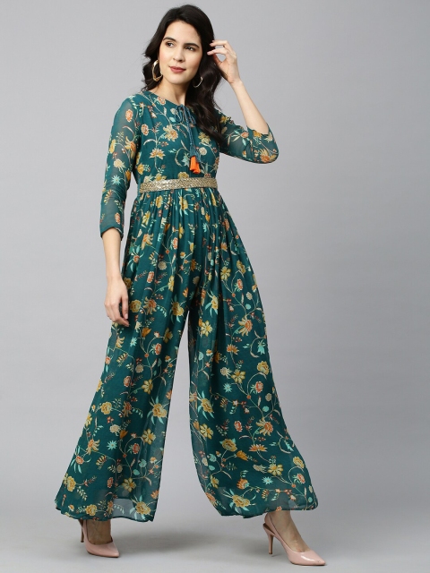 

FASHOR Teal & Yellow Printed Organic Cotton Basic Jumpsuit