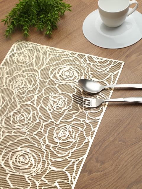 

HOSTA HOMES Set Of 6 Gold-Coloured Floral Printed Table Placemats