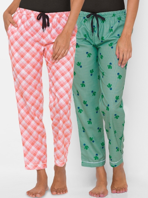 

FashionRack Women Pink & Green Pack of 2 Cotton Lounge Pants