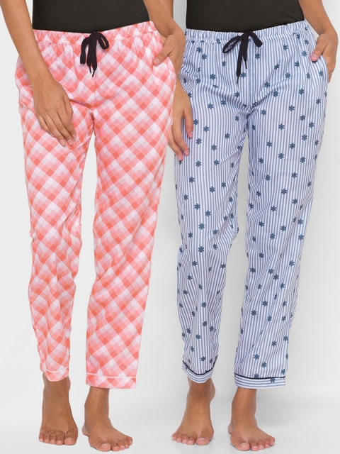 

FashionRack Women Pink & Grey Set Of 2 Printed Cotton Lounge Pants