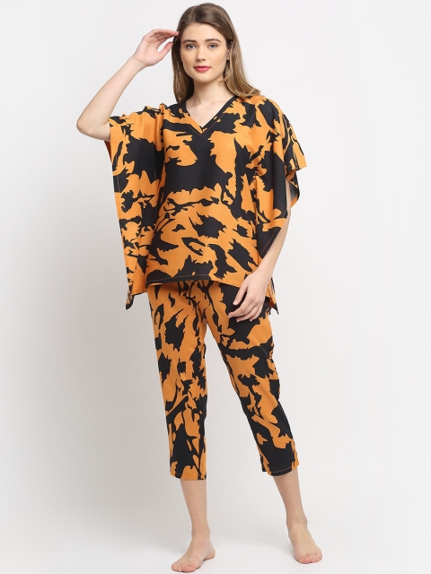 

Claura Women Orange & Black Abstract Printed Night Suits