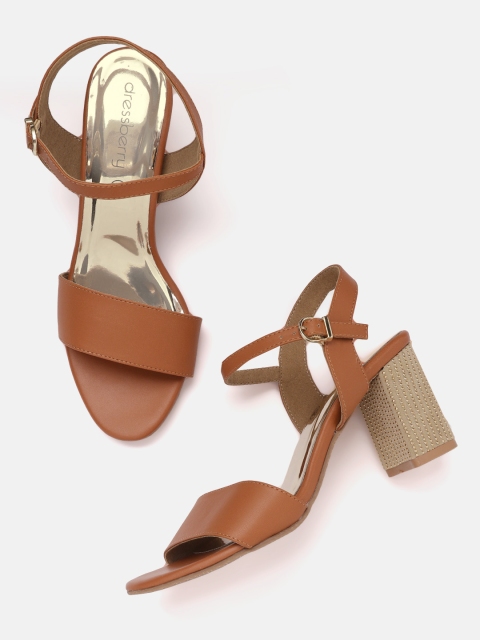 

DressBerry Tan Brown Solid Block Heels