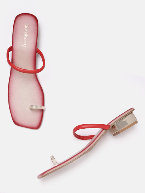 

DressBerry Red & Gold-Toned Solid One Toe Block Heels