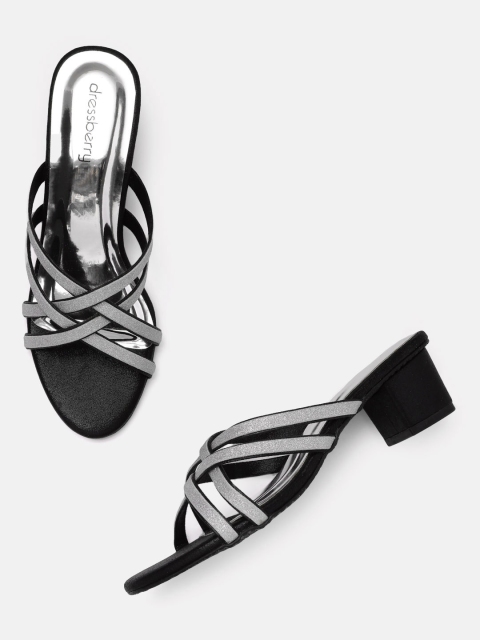 

DressBerry Women Silver-Toned Glitter Block Heels