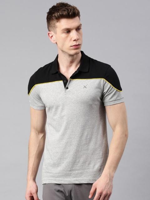 

HRX by Hrithik Roshan Men Grey Melange Colourblocked Polo Pure Cotton T-shirt