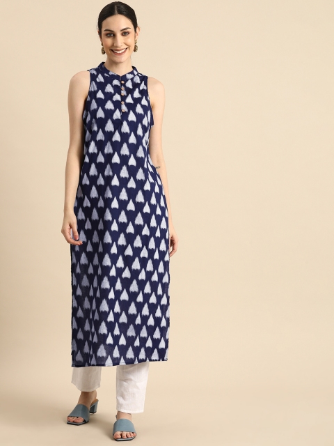

Anouk Women Blue & Off White Ethnic Motifs Printed Block Print Kurta