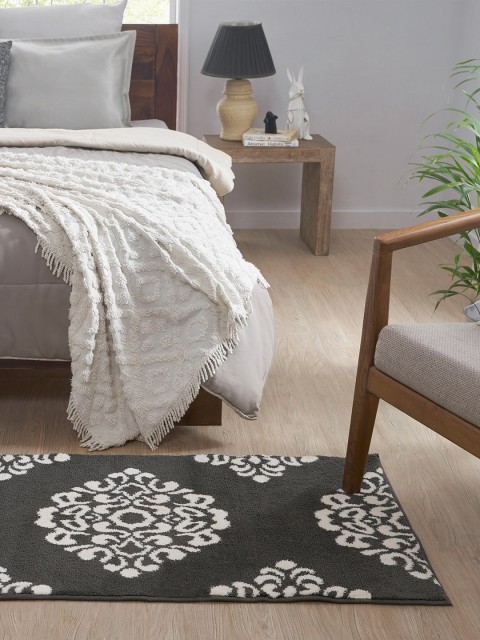 

Trident Brown & White Ethnic Motif Printed 3155 GSM Shaggy Carpet