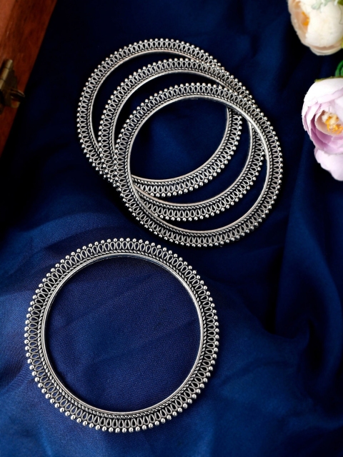 

Silvermerc Designs Set Of 4 Silver-Plated Oxidised Bangles