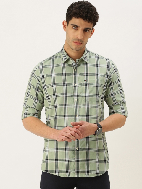 

Peter England Casuals Men Green & Black Slim Fit Tartan Checks Pure Cotton Casual Shirt