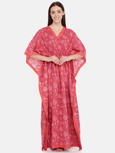 

9shines Label Women Pink Printed Maxi Kaftan Nightdress