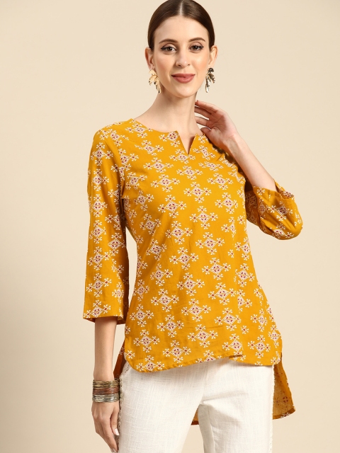 

Anouk Mustard Yellow & White Pure Cotton Geometric Printed Kurti
