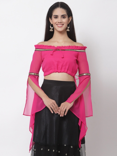 

studio rasa Women Pink Off-Shoulder Georgette Bardot Crop Top