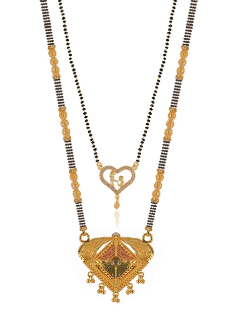 

Brandsoon Set Of 2 Gold-Plated White Stone-Studded Black Beaded Mangalsutra