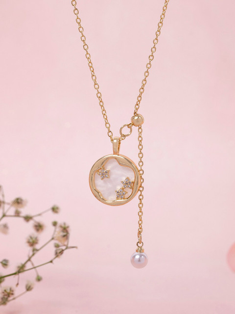 

Mikoto by FableStreet 18K Gold-Plated White Pearl & Zircon Studded Enamelled Necklace