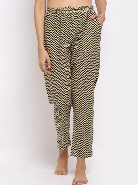 

NEUDIS Women Beige & Black Chevron Printed Cotton Lounge Pants
