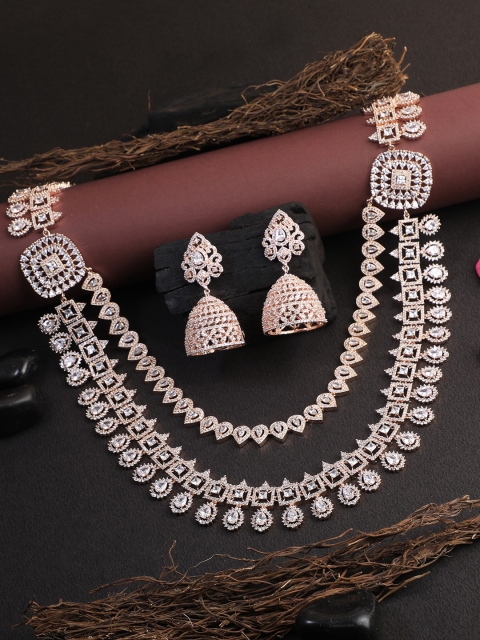 

Adwitiya Collection Rose Gold-Plated & AD Stone-Studded Layered Jewelley Set