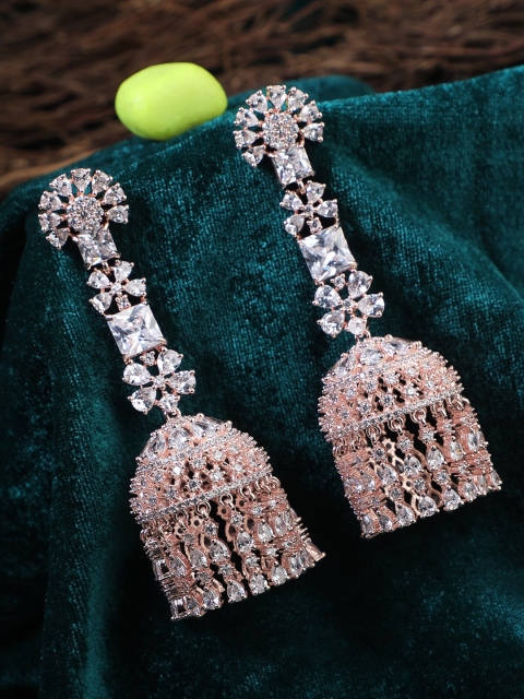 

Adwitiya Collection Rose Gold Dome Shaped Jhumkas Earrings